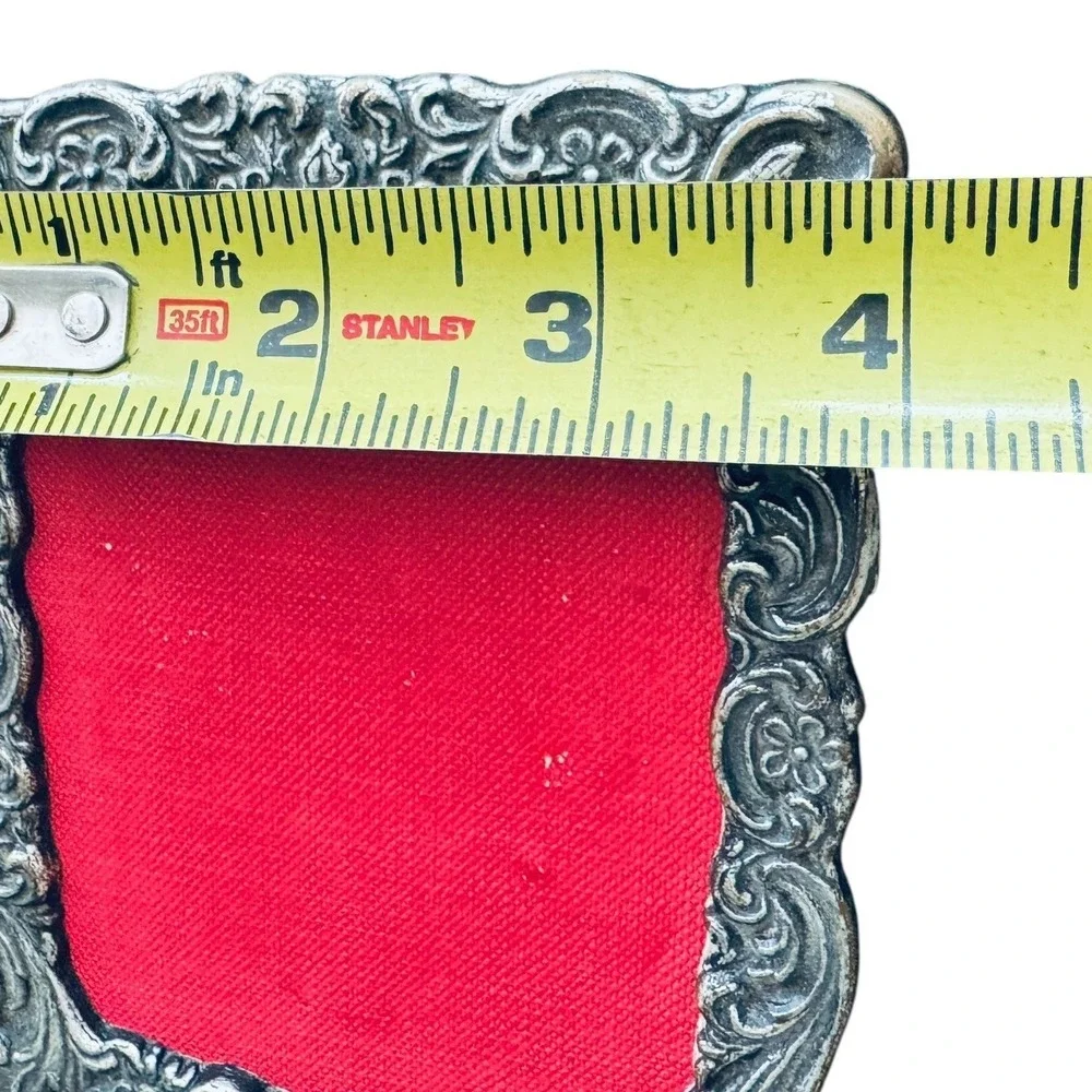Vintage Ornate Silver Tone Metal Floral Scroll 4x5 Miniature Picture Frame